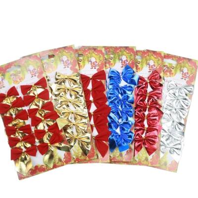 12pcs Flocking Christmas Bow Bowknot Pendant Mini Xmas Tree Ornaments New Year Decor Supplies Christmas Decorations