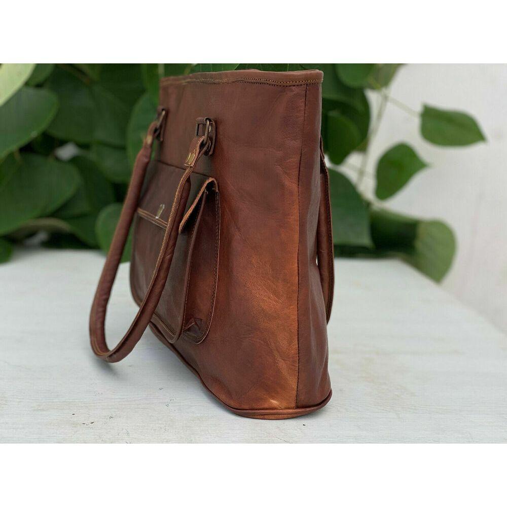 Genuine Leather Tote Shoulder Bag Lightweight Large Compartment Women Vintage