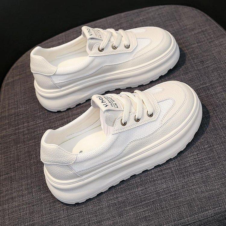 Little White Shoes Womens 2025 Summer New Versatile Platform Heightening Board Shoes Breathable Mesh Fashion Womens Casual Shoes