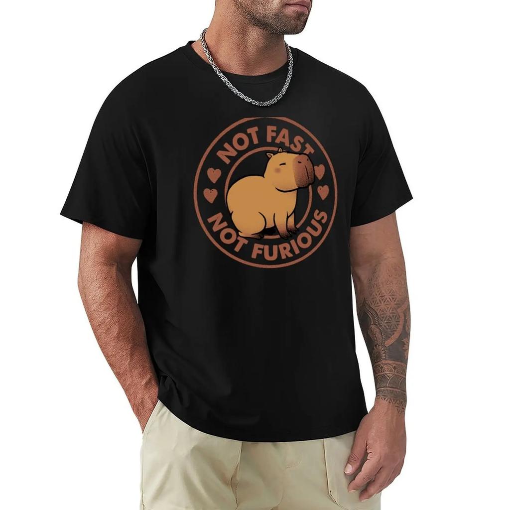 Not Fast Not Furious Capybara Black By Tobe Fonseca T-Shirt Plus Size Clothes Custom T Shirt Cotton T Shirt Men