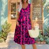 Summer Casual Midi Dresses For Women Vocation  Elastic Waist Sleeveless Knee Length Sundress With Pockets Loose Fit