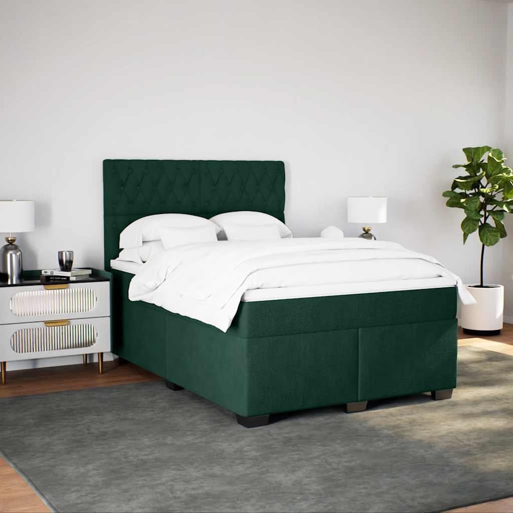 Box Spring Bed with Mattress Dark Green 140 x 200 cm Velvet
