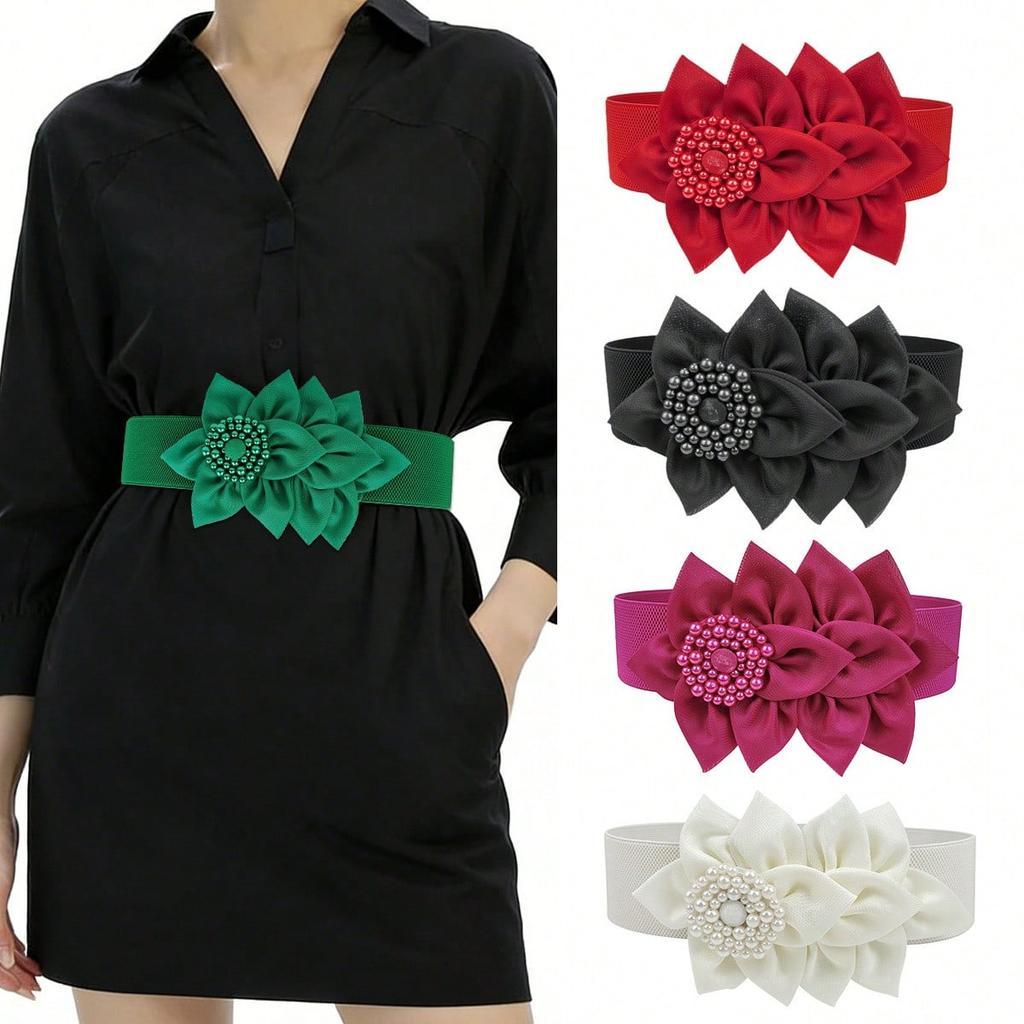 Elastic Belt Women's Korean Version of Large Flower Decorative Belt Fashion Versatile Wide Waist Seal Dress Accessories