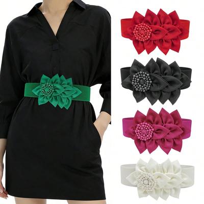 Elastic Belt Women's Korean Version of Large Flower Decorative Belt Fashion Versatile Wide Waist Seal Dress Accessories