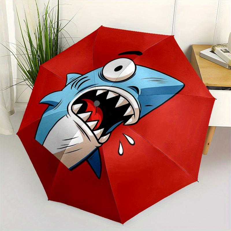 1pc Shark Attack Auto Open/Close Cute Umbrella with One-Touch Button, Compact Folding Canopy, Sturdy 8-Rib Windproof Design -036