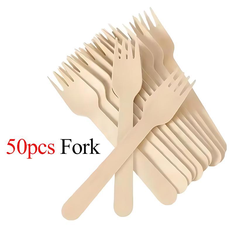 14cm Disposable Wooden Fork Spoon 50/100PCS Pack Tablewares Home Office Restaurant Camping Picnic Travel Lightweight Cutlery ZYF