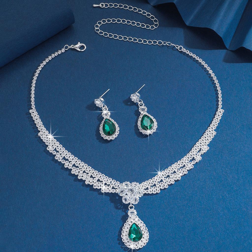 Diamond Water Drop Flower Stud Earrings Necklace Light Luxury High-End Temperament Collarbone Chain Niche Design Earrings Women