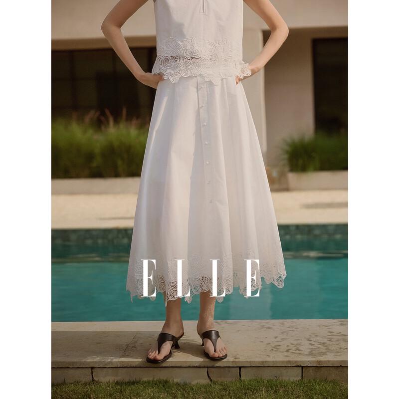ELLE French Elegant Lace A-Line Midi Skirt L