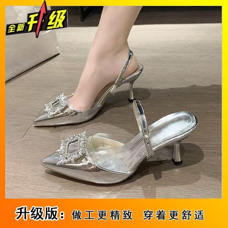 Pointed thin heel versatile rhinestone design sense women's sandals 2025 summer new French with skirt high heels women
