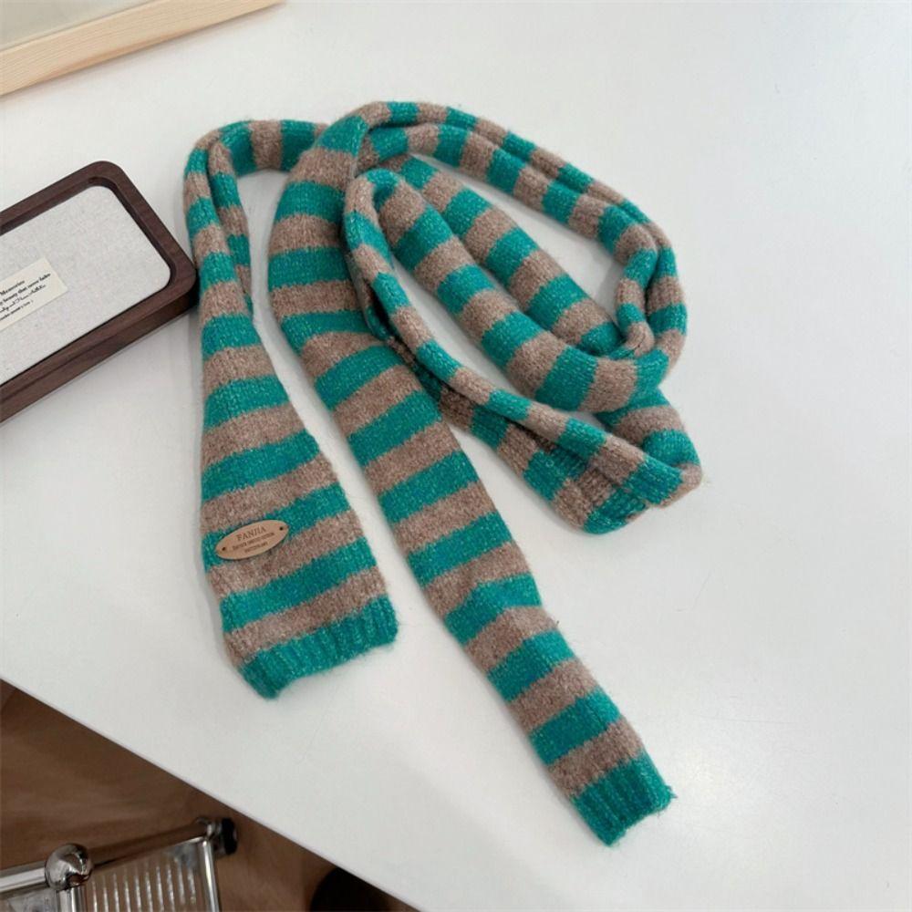 Black Grey Stripe Women Long Scarves Cotton Slim Decorative Neckerchief Knitted Warm Neck Thin Scarf Fashion Streetwear