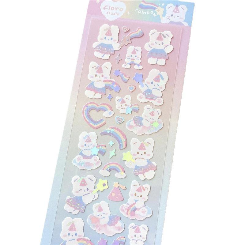 Gukka Korean Cute Rabbit & Four-Leaf Clover Glitter Stickers - Pudding & Rainbow DIY Stanning Set