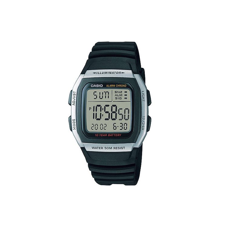 

Casio Youth Series Silicone Square Fashion Retro Classic LCD Display Square Dial Multifunction Sports Waterproof Quartz Movement Watch W-96H-1A Silver Watch Case