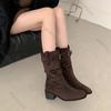 Vintage Fashion Western Cowboy Boots  Autumn Winter New High Long Booties Platform Thick Heel Street versatile Shoes