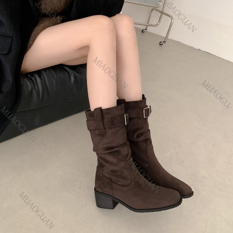 Vintage Fashion Western Cowboy Boots Autumn Winter New High Long Booties Platform Thick Heel Street versatile Shoes
