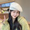 Fluffy Knitted Beret Hat Solid Color Knitted Octagonal Cap Retro Wool Painter Hat  Girl