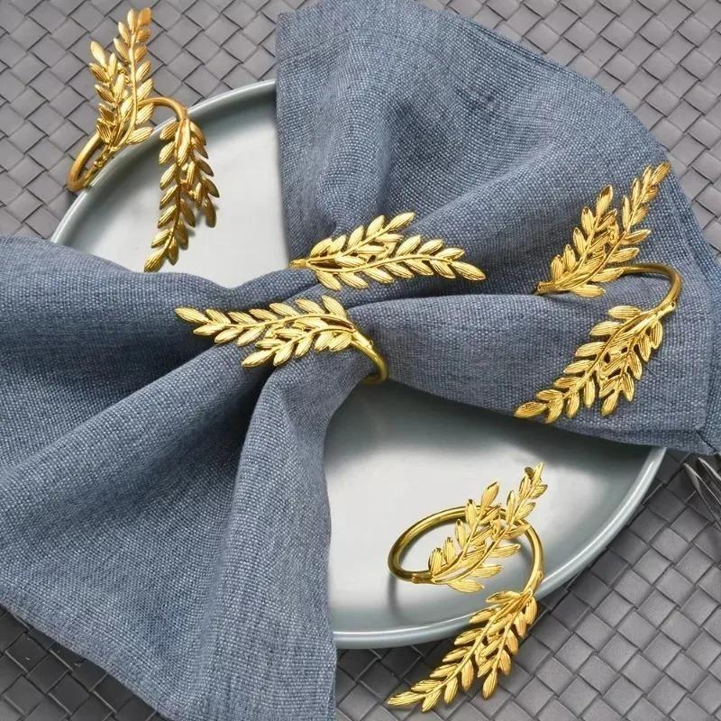 Elegant Gold Leaf Napkin Rings Fall Thanksgiving Table Decor Autumn Wedding Christmas Dining Setting Holiday Napkin Holders