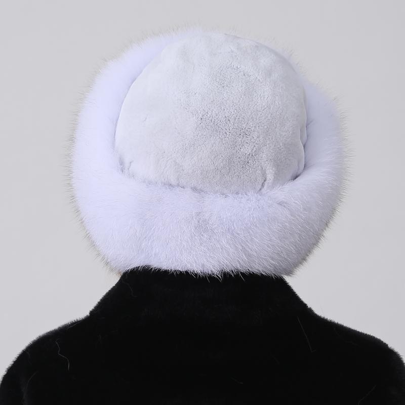 Russian Winter Fur Hat Warm Fluffy Women Round Hat Fluffy Real Fox Rabbit Fur Bucket Hat