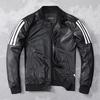 Embroidery Patches Baseball Jackets Genuine Cowhide Leather Jacket Men Motorcycle Biker Coats Autumn Mens Coat