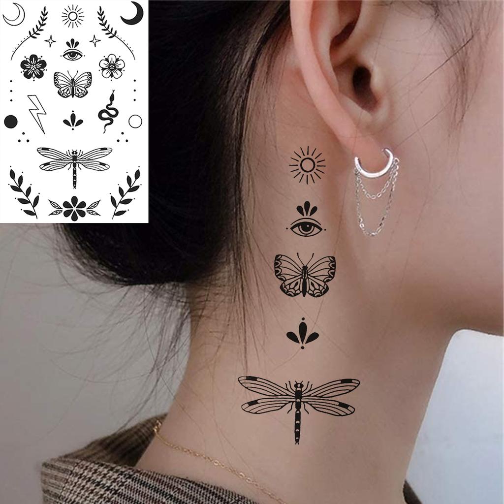 1 Sheet Ship Anchor Crescent Totem Rose Temporary Tattoos For Adult Hands Neck, Fake Tattoo Sticker Long Lasting Realistic Tatoo