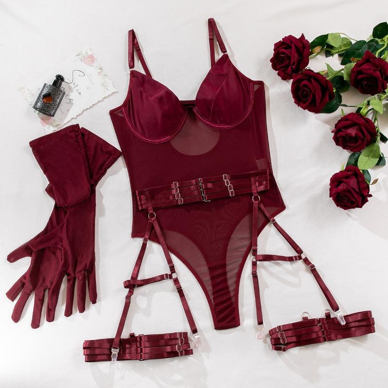 Meier Bestselling Lingerie Set: Strappy, Bodycon, with Gloves - 3 Piece Set