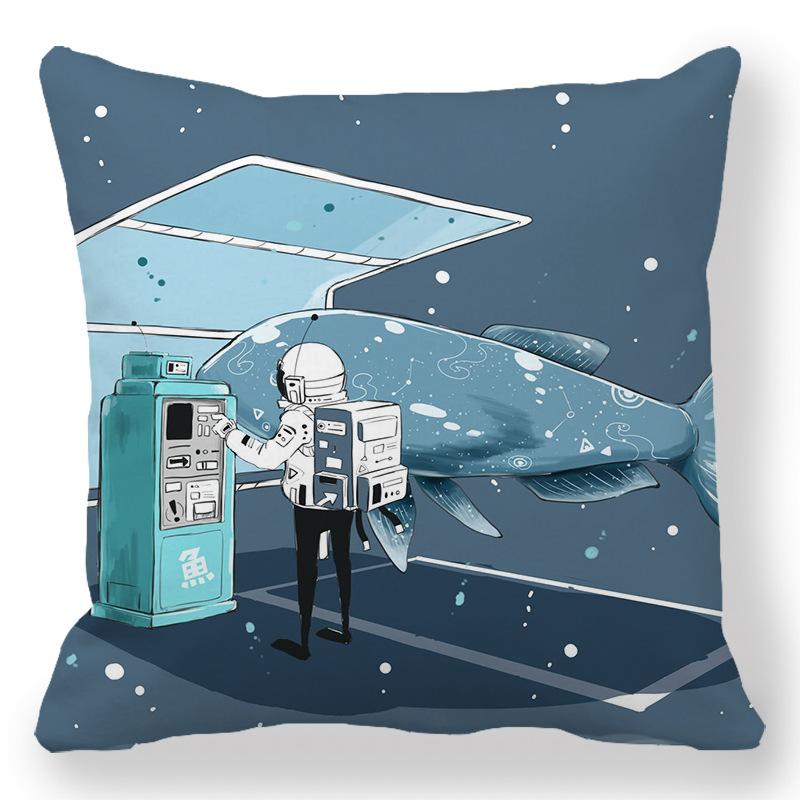 Creative Astronaut Pattern Digital Printing Short Plush Pillow Covers for Car Sofa Office Cushion Cover Home Goods 60x60cm