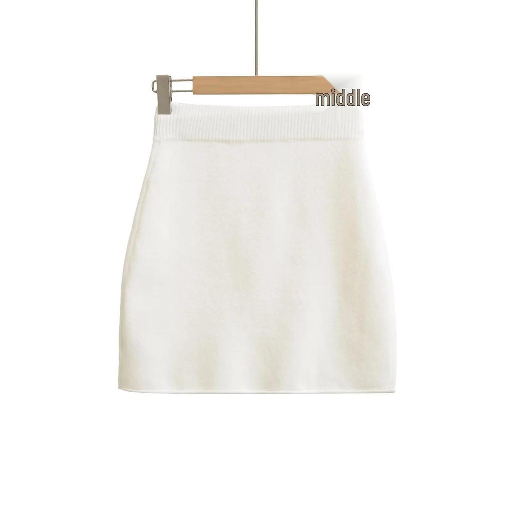 2025 Autumn/Winter High-Waisted Knit Ribbed Bodycon A-Line Skirt with Tie-Up Detail