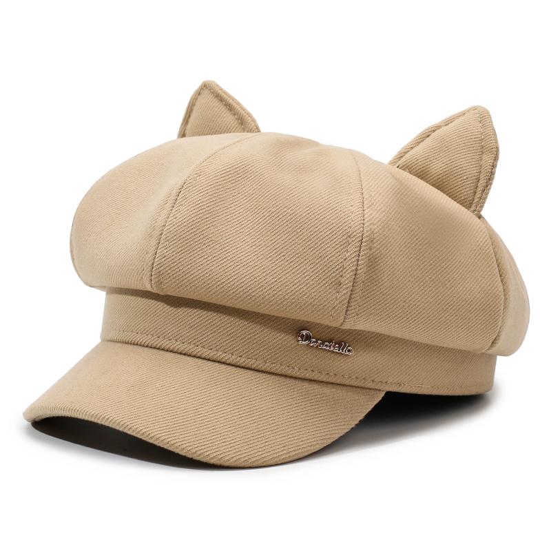 Ladies' Cute Cat Ear Retro Octagonal Beret - Fashionable, Versatile, Face-Flattering Artist Hat