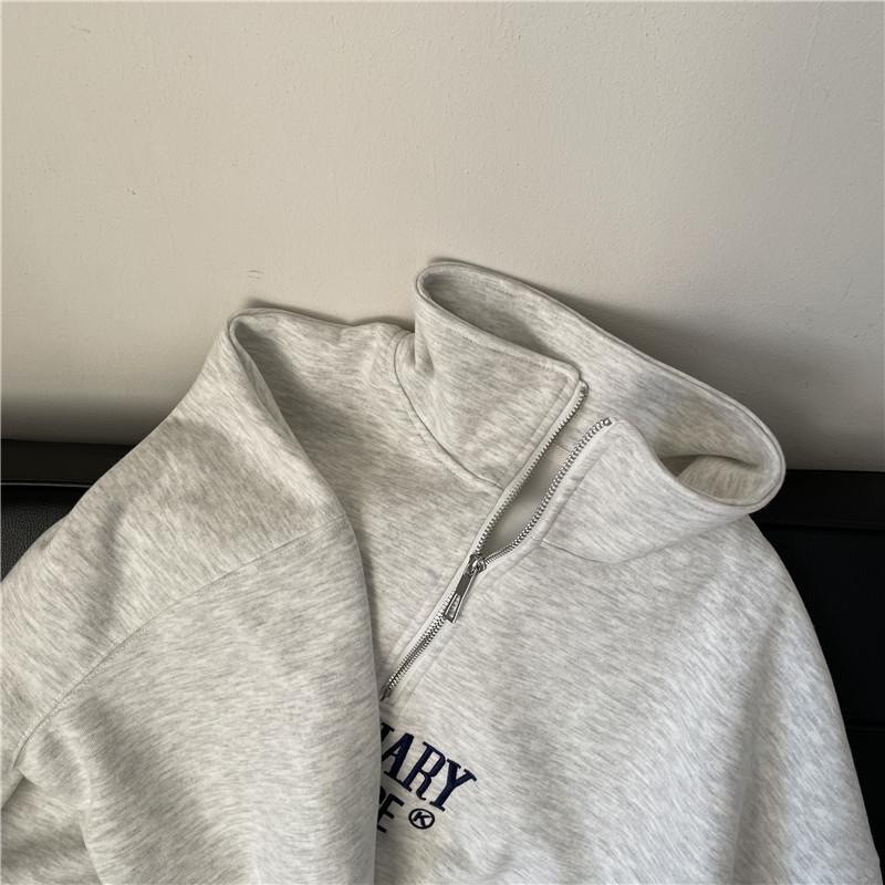 Korean-Style Embroidered Half-Zip Pullover: Women's Spring & Autumn Stand-Up Collar Sweatshirt