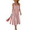 Women Summer Striped Print Adjustable Strap Bohemian Casual Beach Vacation Sundress with Pockets Loose Fit Sleeveless Dress