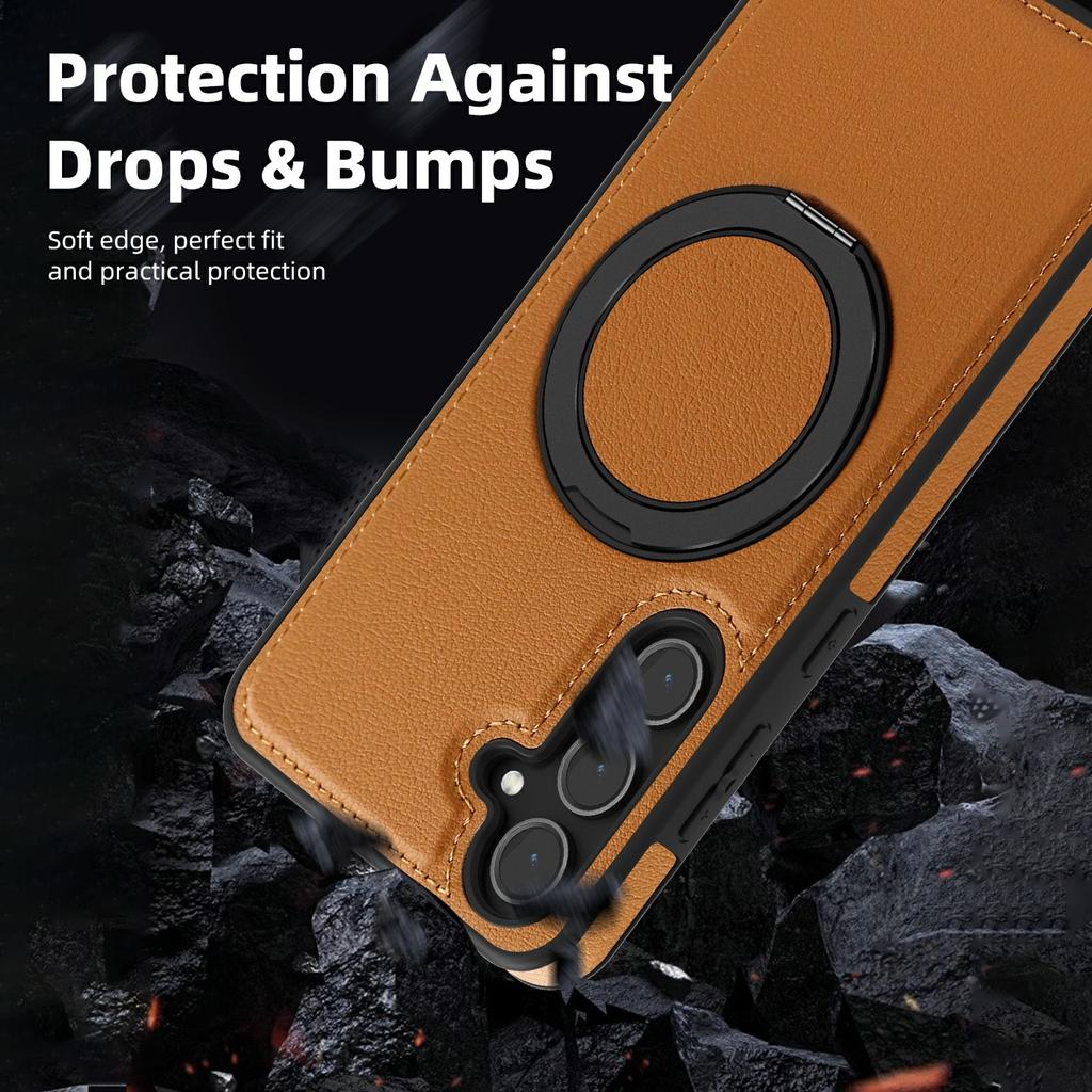 For Samsung Galaxy S25+ Case with Ring Kickstand Magnetic Case PU Leather Back Cover