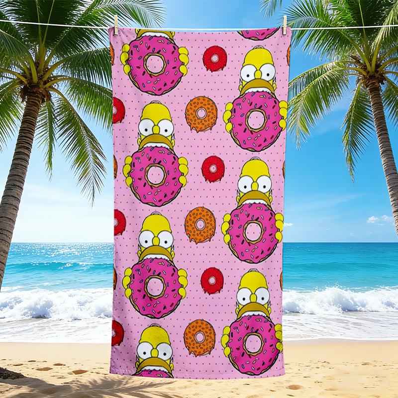 1Pc Simpsons Donut Beach Towel, Quick Dry, Multi-Use for Beach Pool Gym Yoga Home Travel, Christmas, Halloween, Xmas Gift S903