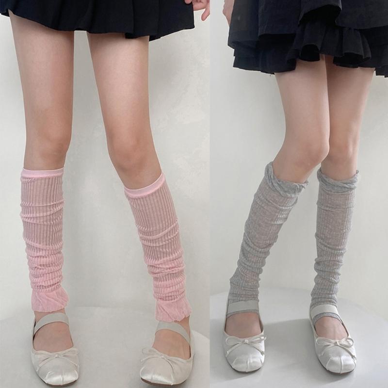 Womens Y2k Solid Color Leg Warmers See Through Lace Mesh Leg Warmer Gothic Cute Socks Calf Socks Thin Socks