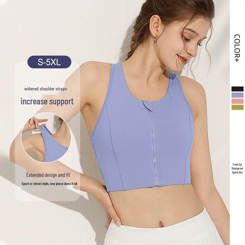 Plus Size Front Zipper Shockproof Sports Bra with Fixed Pads - Breathable, Beautiful Back Yoga Vest for Outdoor Wear