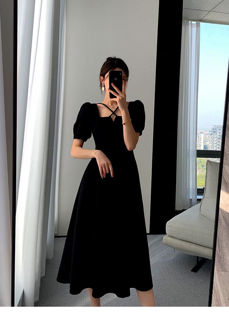 Hepburn Style Waist-Cinched Little Black Dress - Women's 2025 Summer Collection