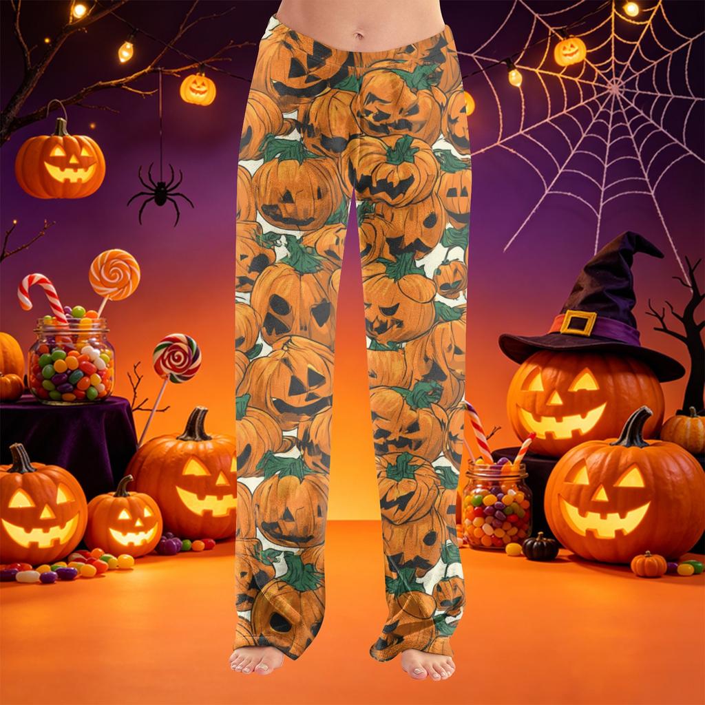 Women's Halloween Print Plush Lounge Pants Soft Elastic Waistband Casual Pajama Bottoms Comfortable Fit Relaxed Style