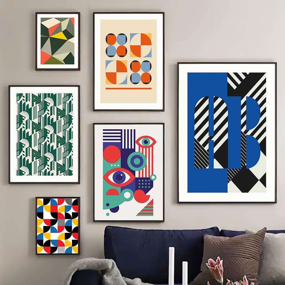 Bauhaus Lines Stripe Geometric Wall Art Posters Prints Nordic Abstract Canvas Painting Hotel Bar Pictures For Living Room Decor