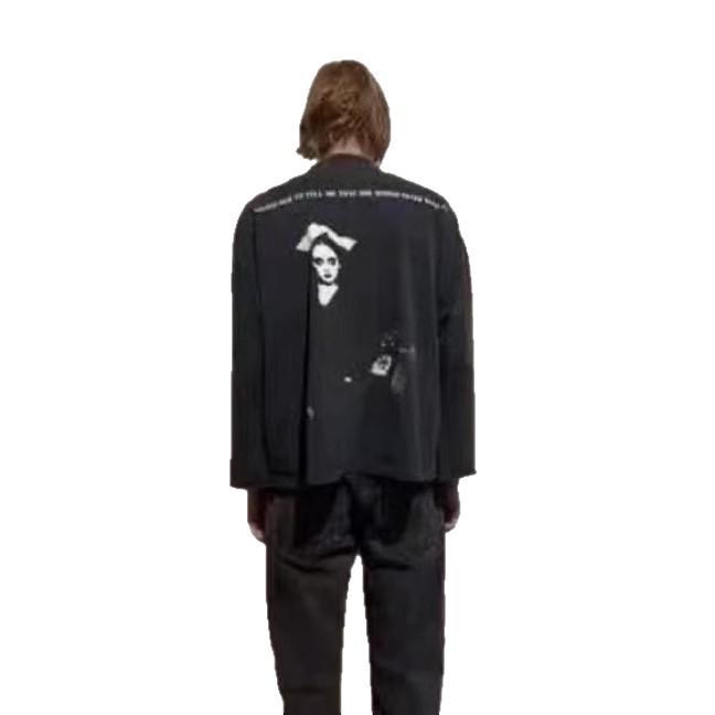 ERD Retro Wash Letter Print Drop Shoulder Long Sleeve T-shirt for Men