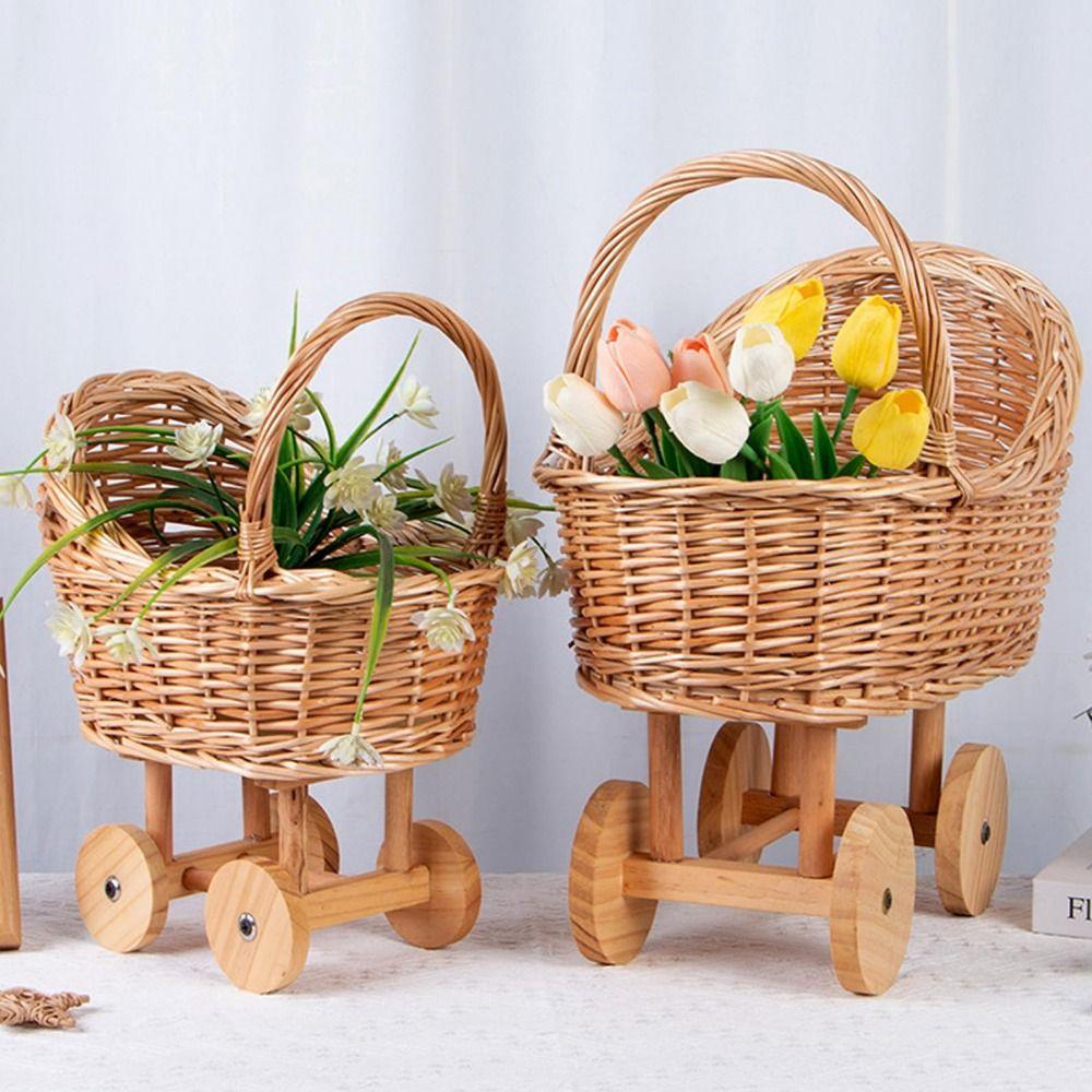 Large Candy Basket Stroller Shaped Baby Carriage Planter Vintage Flower Basket  Photography Props