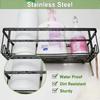 2 Pack Adhesive Shower Caddy Shelf with 14 Hooks, Stainless Steel Shower Organizer with Soap Holder,No Drilling Shower Rack Shower