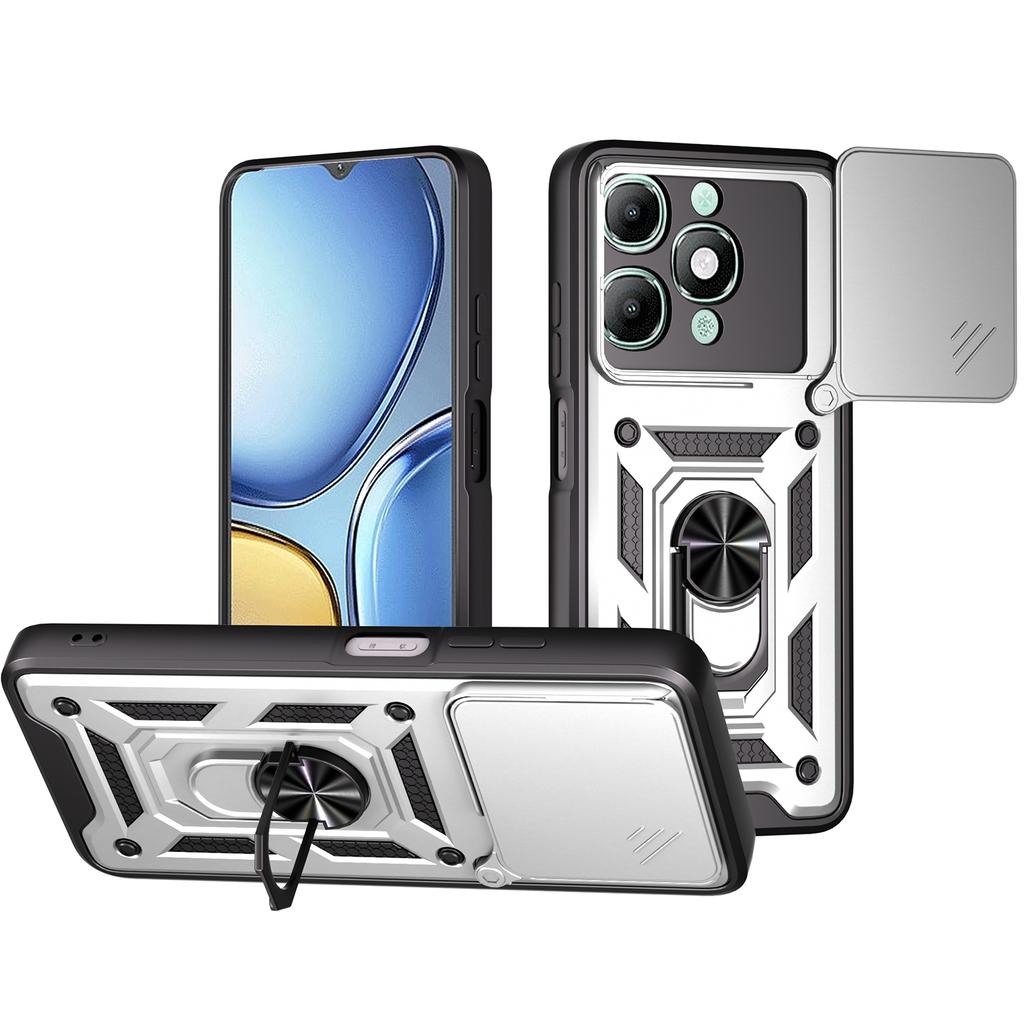 For itel A90 4G Case with Slide Camera Lid PC+TPU Kickstand Phone Cover