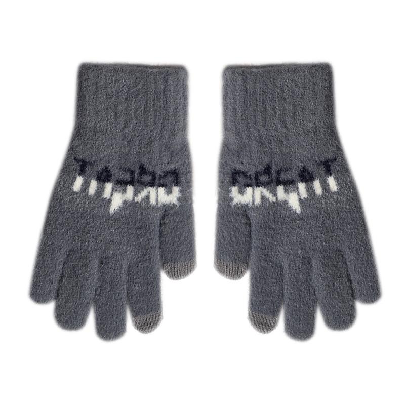 Touchable Screen New Autumn and Winter Men's Knitted Warm Gloves Cycling Cold Proof Letters Jacquard Cycling Fingers Five Fingers