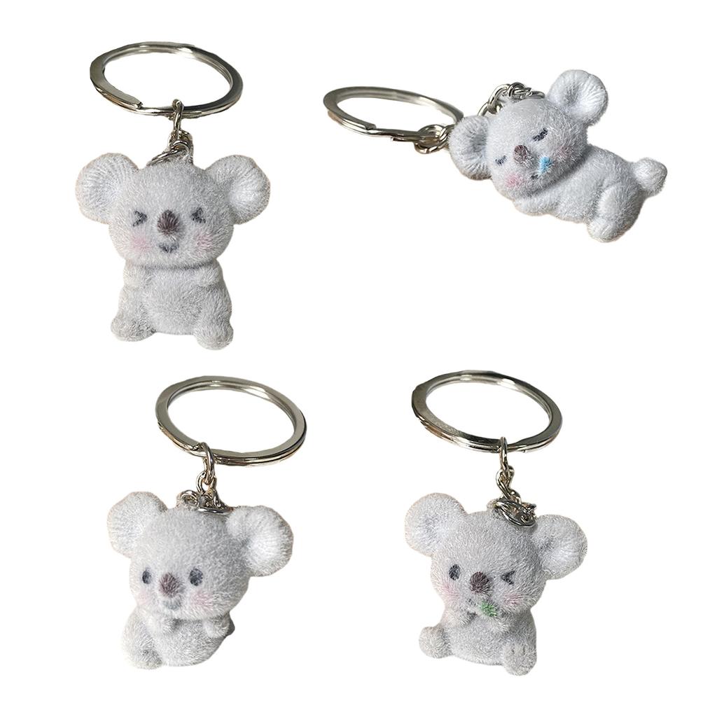 Pack of 4 Cute Flocked Koala Keychain Youthful Koala Key Accessory Lightweight And Easy To Carry Keychain Decoration