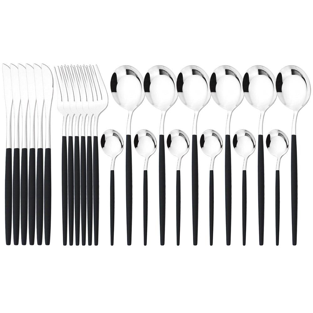 24Pcs Mint Gold Dinnerware Set Knife Fork Coffee Spoon Cutlery Western Stainless Steel Tableware Flatware Kiechen Silverware