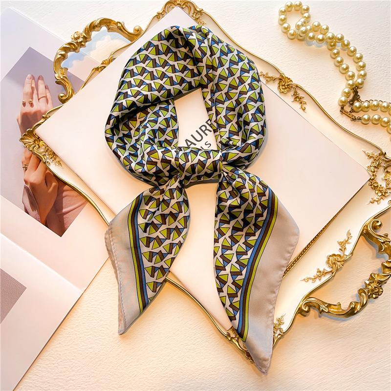Simple geometric silk scarf women's 71cm small square scarf imitation silk scarf shawl versatile triangular color matching headscarf headband