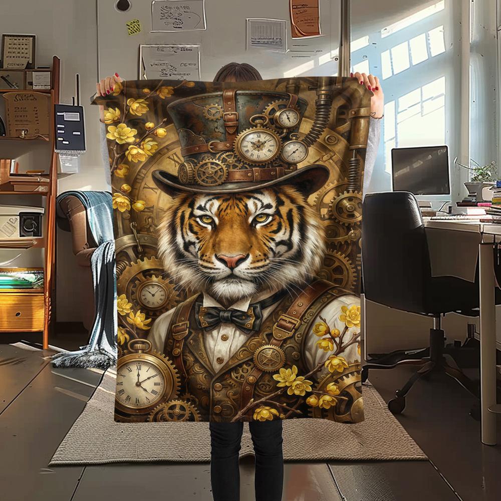 

1PC Tiger Print FlAannel Blanket, High quality Comfortable for All Seasons, Home Decor, Warmth and Comfort 80cm x 120cm