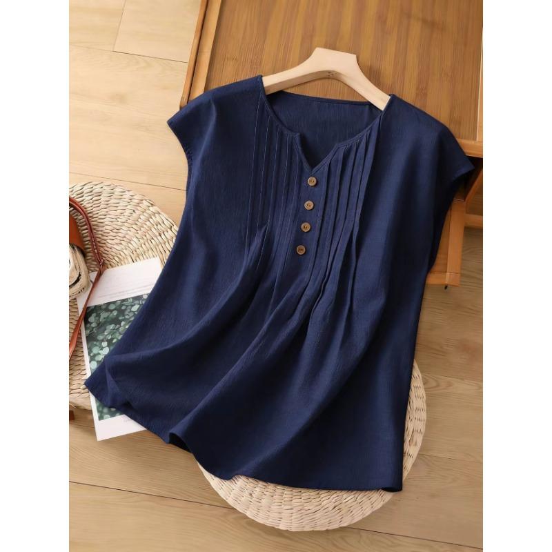 Womens Casual Fashion Sleeveless Linen Cotton Blouse Shirt