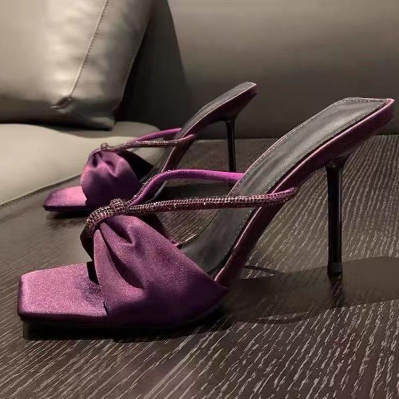 Fashion Sexy Woman Slippers Heeled Open Toe Purple Shoes for Women Summer 2025 Shoe Elegant and Fashionable Low Price Wholesale Sandals