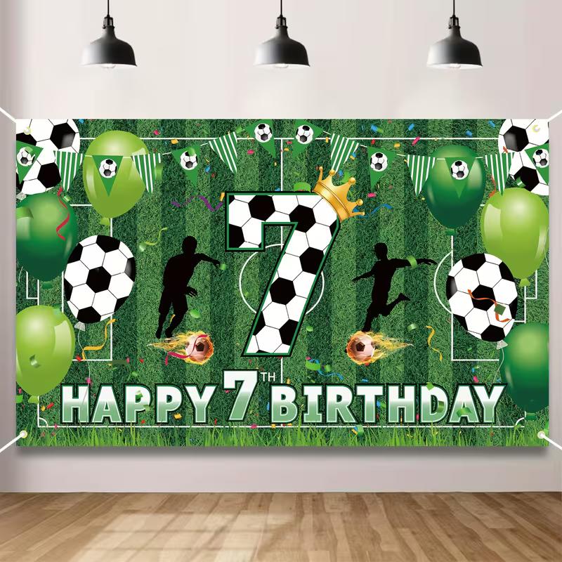 2D Soccer Field Themed Backdrop, 7th Birthday Party Photography Background 47.2x31.5inch/120*80cm