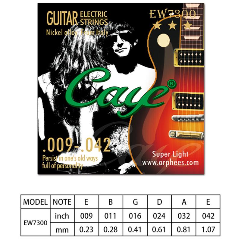 Caye EW-Serie 6-teilige E-Gitarrensaiten, sechseckige, vernickelte Gitarrensaiten aus Kohlenstoffstahl