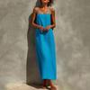 New summer clothing, European and American women's clothing, casual vacation style solid color suspender dress, long dress for women